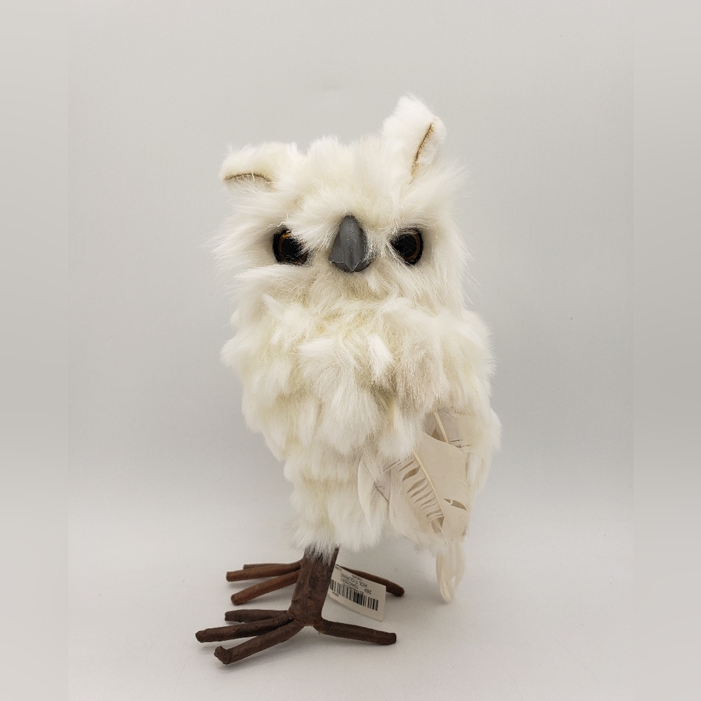 White Hoot Owl Realistic Furry Feathered Woodland Decor 8” Harry Potter w/ Tag.